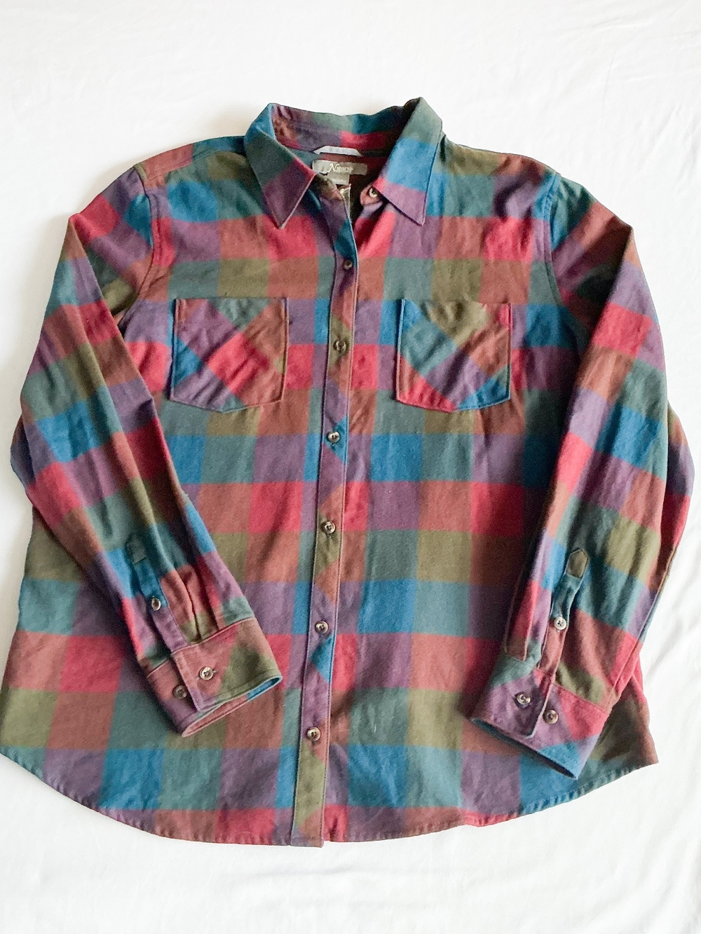 Natural Reflections Multicolor Fall Autumn Plaid Flannel Button-Up Shirt Sz XL